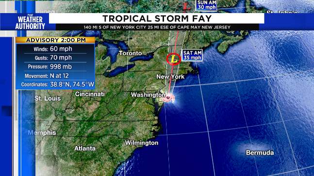 Tropical Storm Fay closes beaches as it heads toward New York