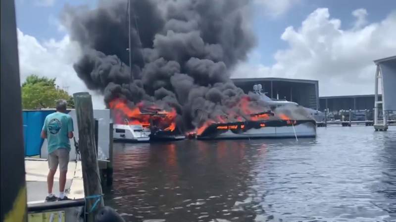 Boats erupt into flames at Dania Beach marina, 2 hospitalized with burn injuries