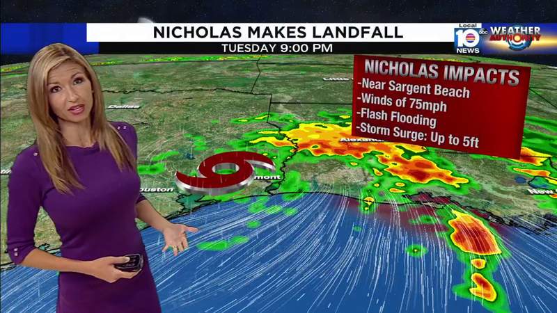 Nicholas, now a tropical depression, still douses Gulf Coast