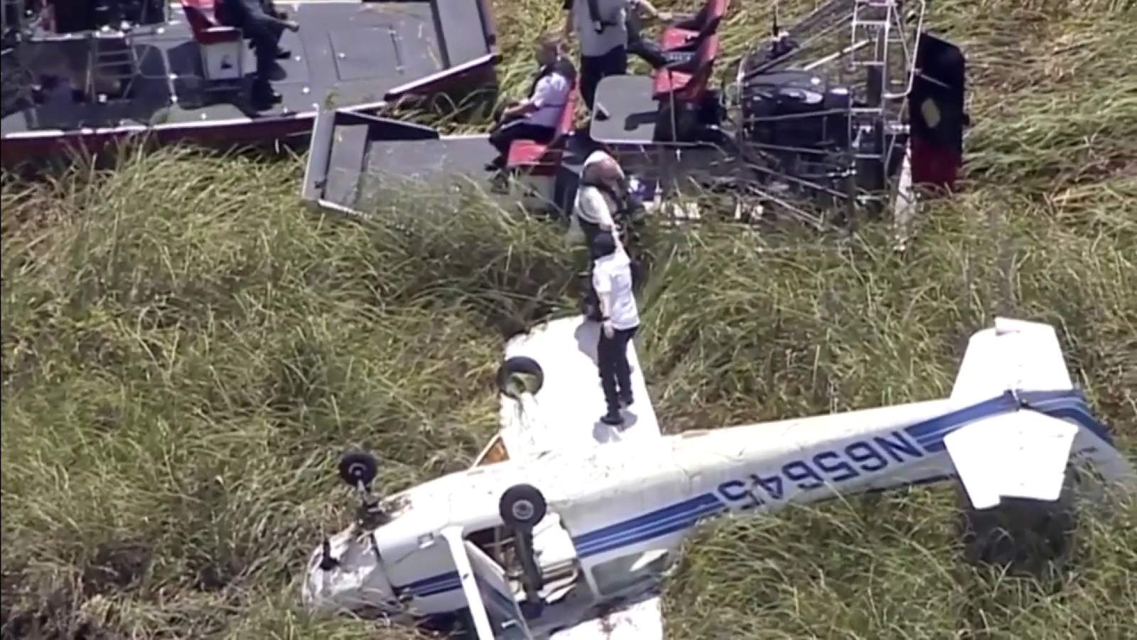 Small plane lands upside down in the Everglades