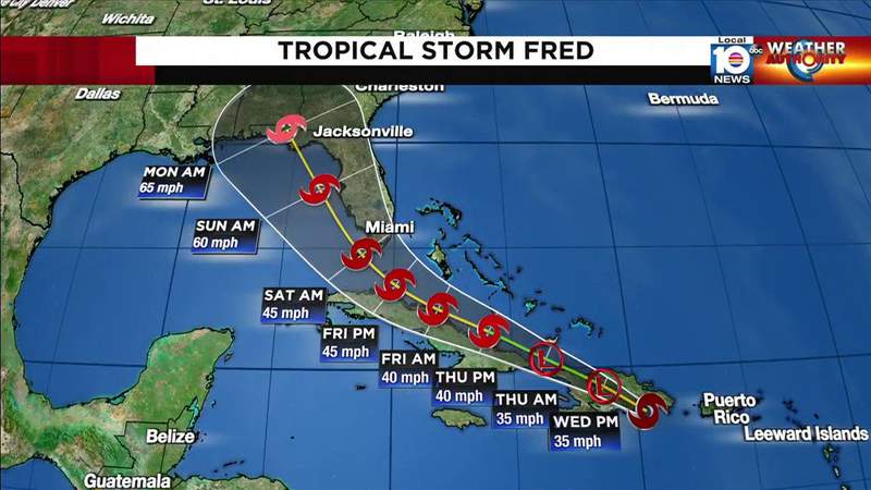 WATCH LIVE: Tropical Storm Fred radar, track and forecast cone