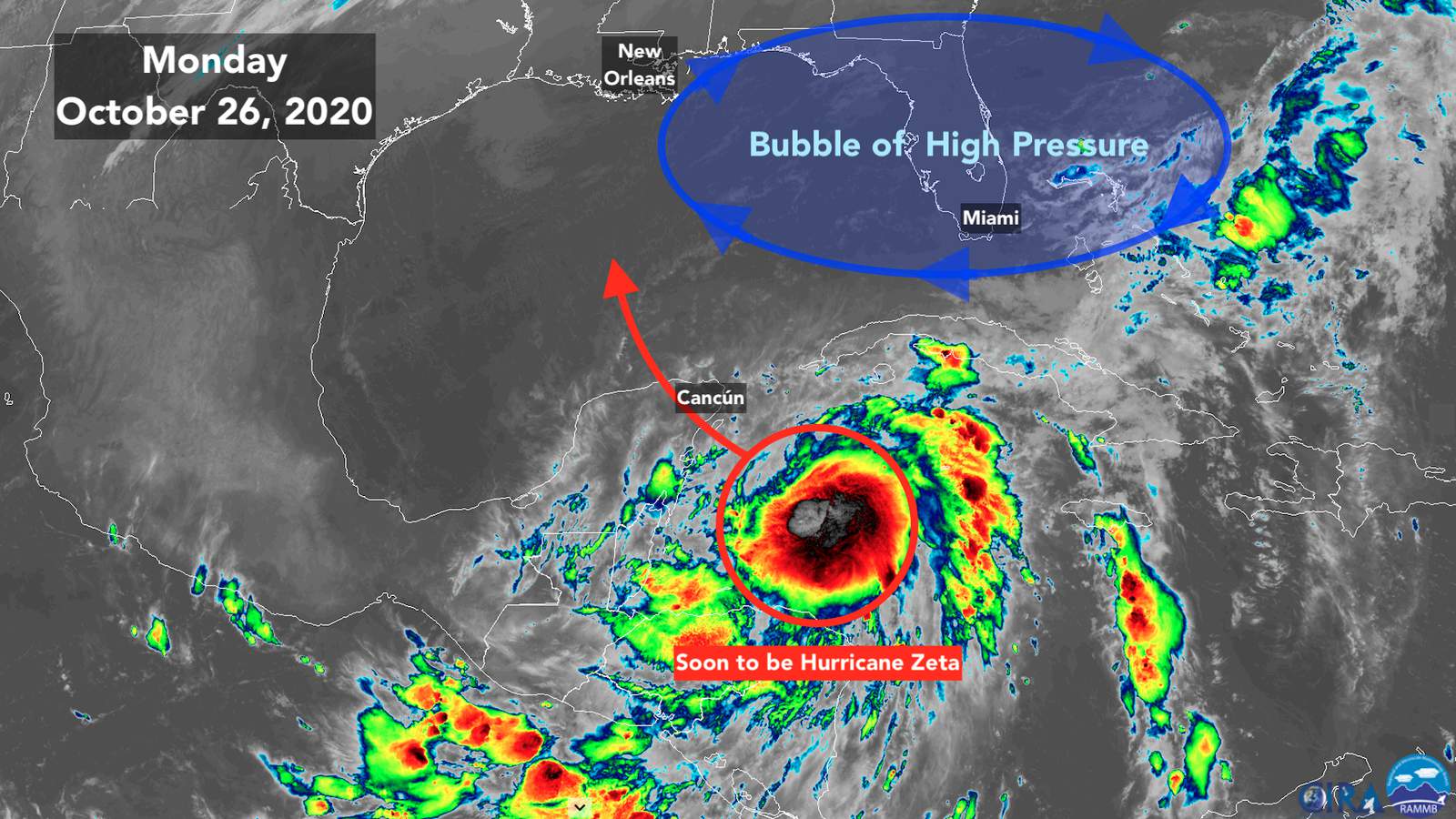 Zeta nears hurricane strength as it heads toward Gulf of Mexico