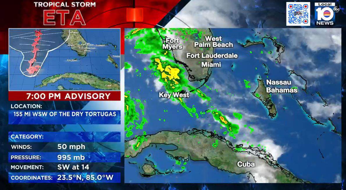 Tropical Storm Eta moves over southeastern Gulf of Mexico