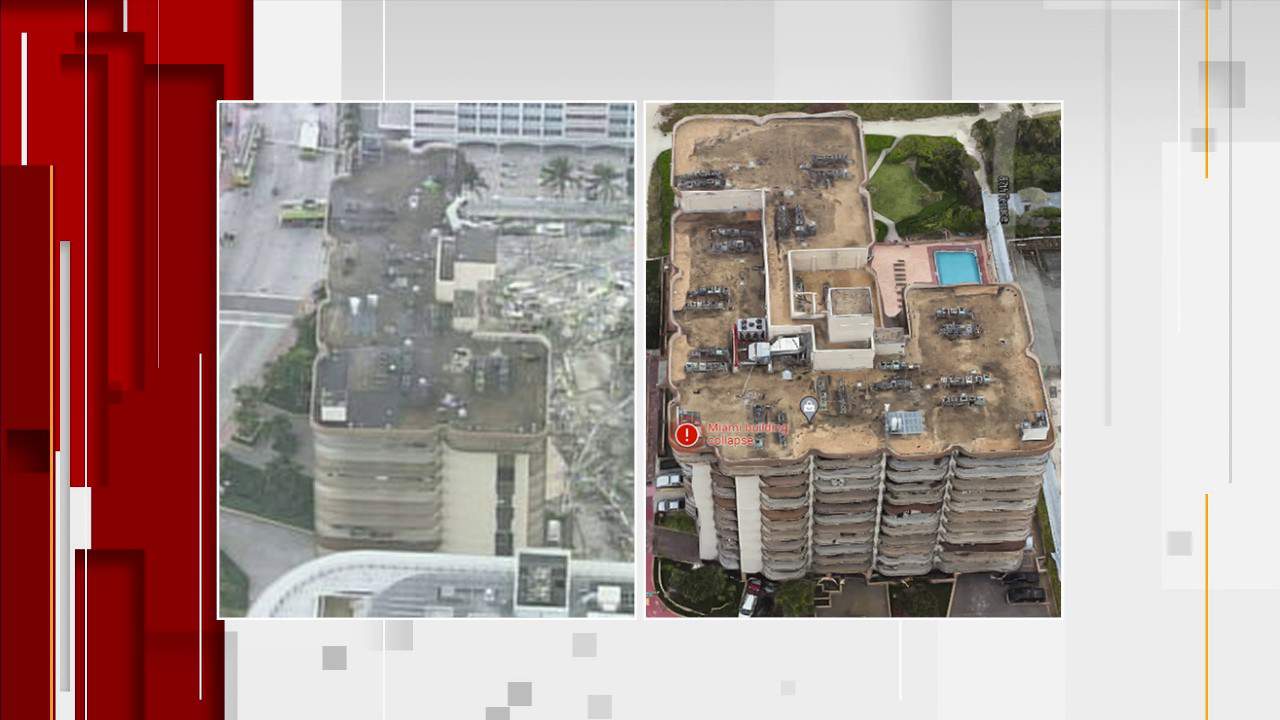 A look at the Champlain Towers South building in Surfside before and after the collapse.
