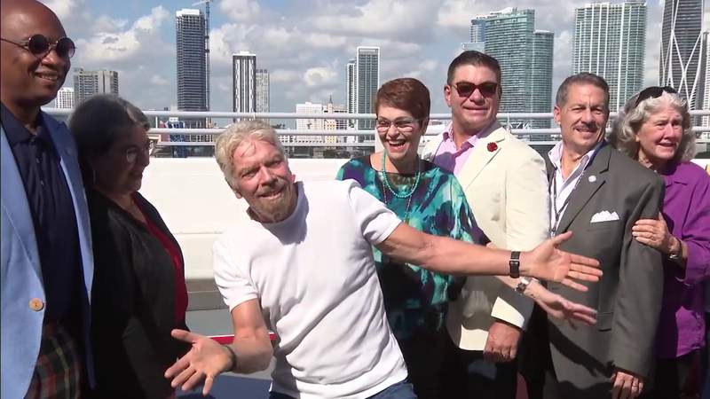 Richard Branson celebrates aboard Virgin Voyage’s Scarlet Lady in PortMiami