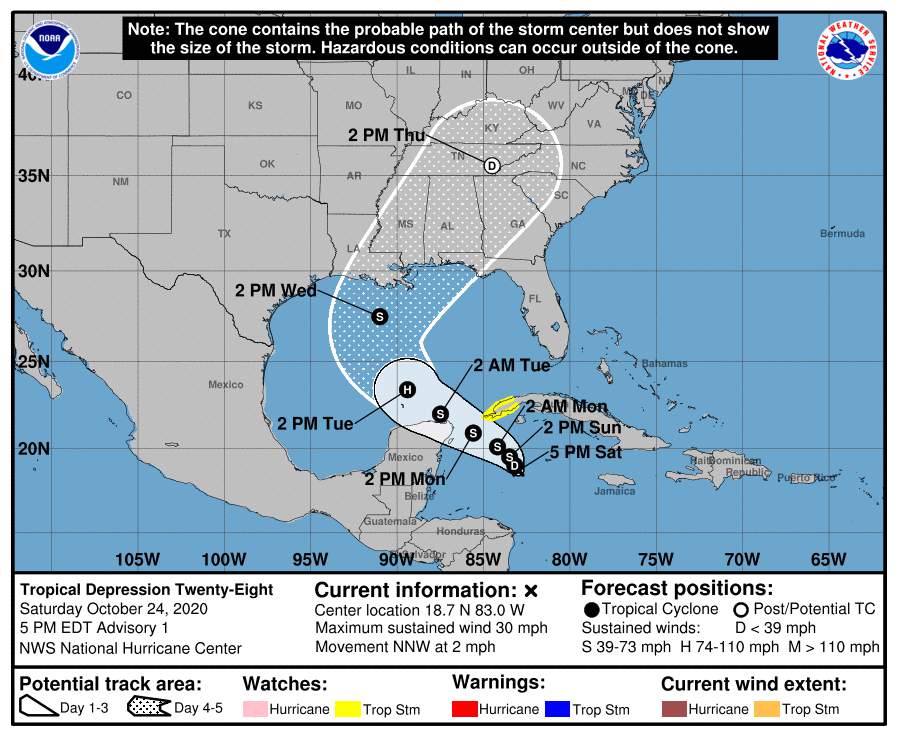 Tropical Depression 28 forms, will become Tropical Storm Zeta