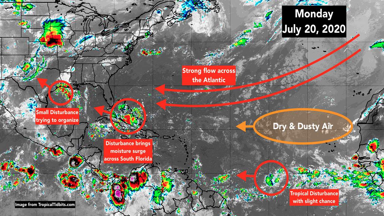 Moisture surge for South Florida and a scattering of systems to watch in the tropics