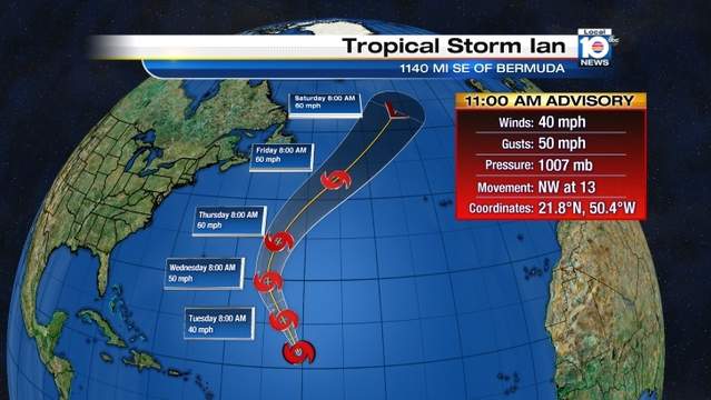 Tropical Storm Ian forms in Atlantic Ocean
