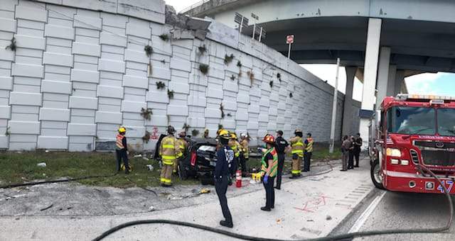 Vehicle crash lands after flying off State Road 84 in Fort Lauderdale