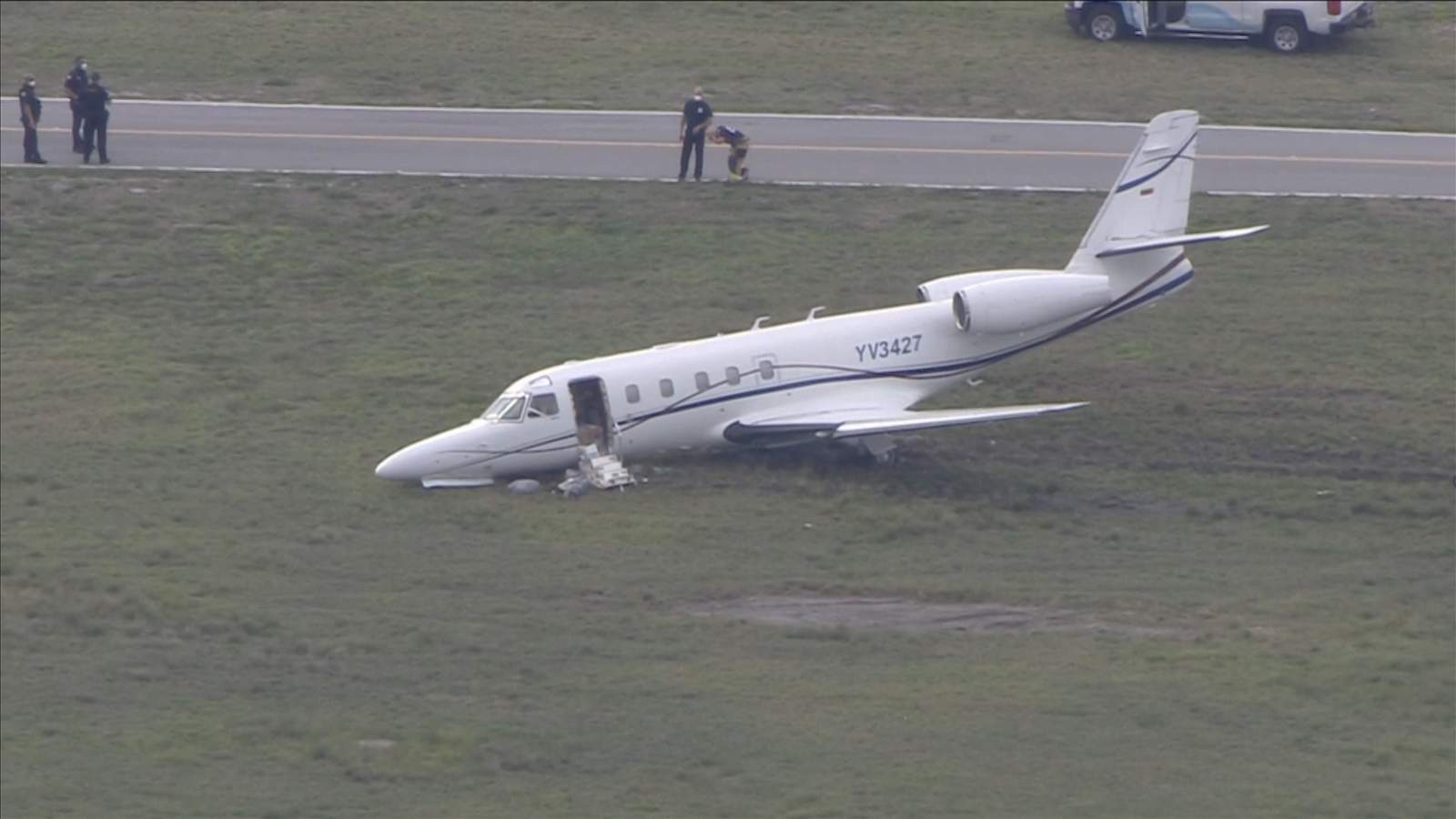 The pilot of a private jet registered in Venezuela was unable to take off and ran off the runway Friday afternoon in Fort Lauderdale.