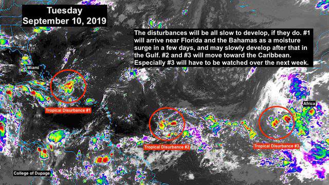 3 disorganized tropical systems remain in Atlantic