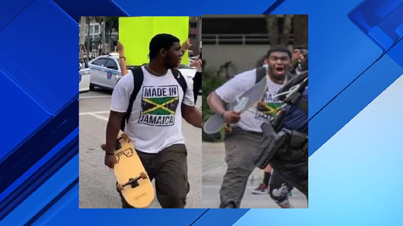 Miami police search for man accused of striking officer with skateboard during protest