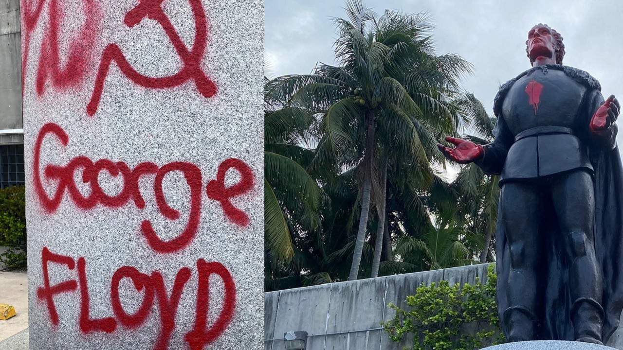 Police: 7 arrested for vandalizing Columbus, Ponce De Leon statues in downtown Miami