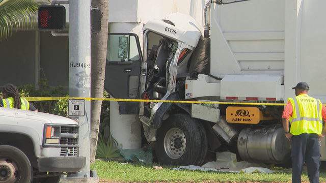 Garbage truck slams into recording studio in South Miami