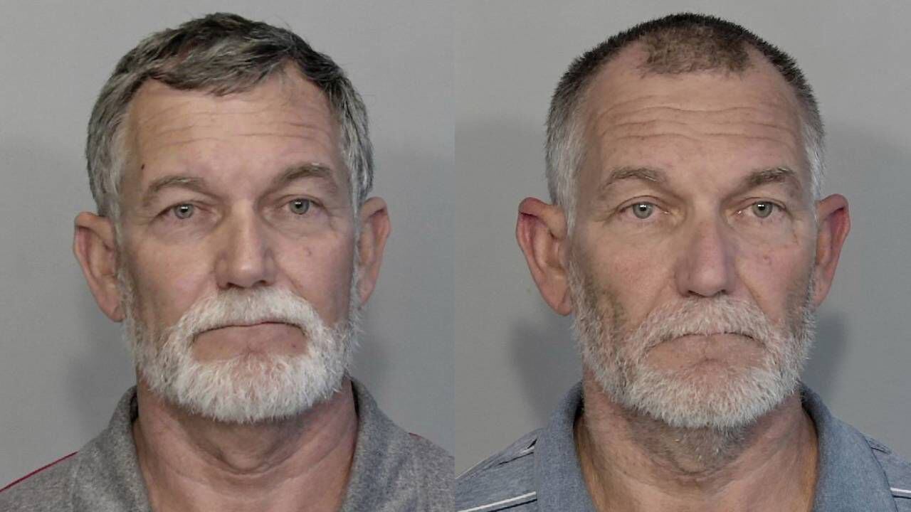 Mug shots of Monte Chitty taken after his initial arrest in March (left) and after he was extradited back to South Florida after fleeing to Texas in April (right)