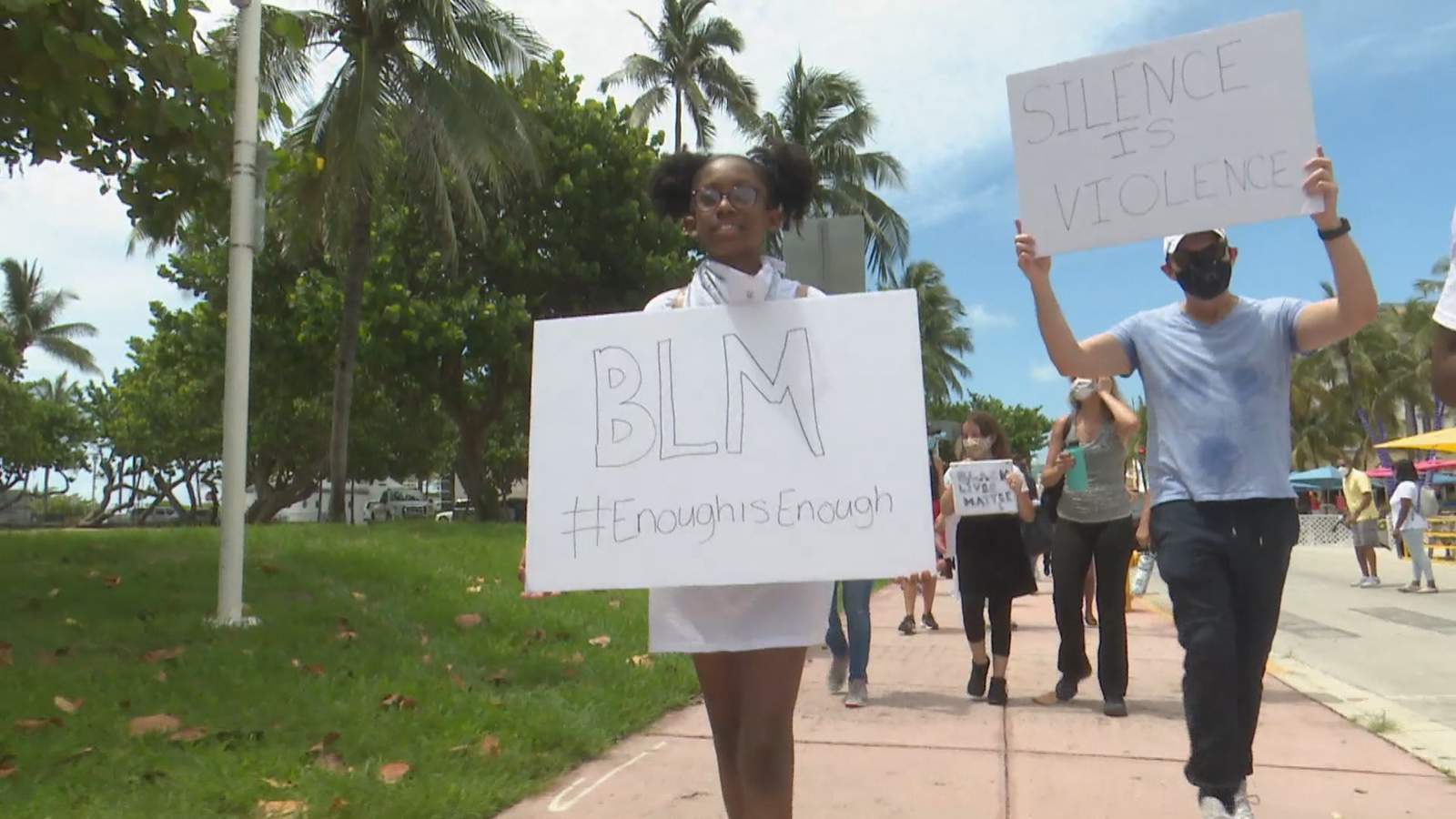 Girl leads Black Lives Matter protest on Ocean Drive