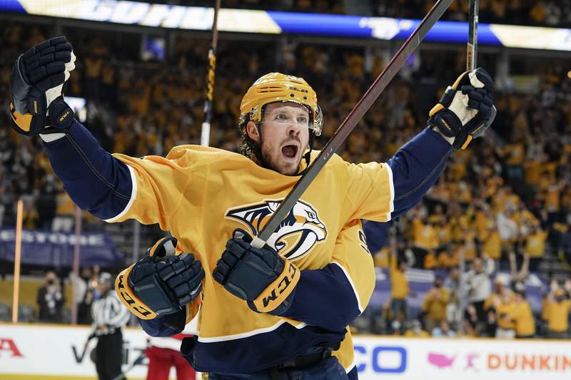 Preds beat Canes 4-3 in double OT again to tie series at 2-2