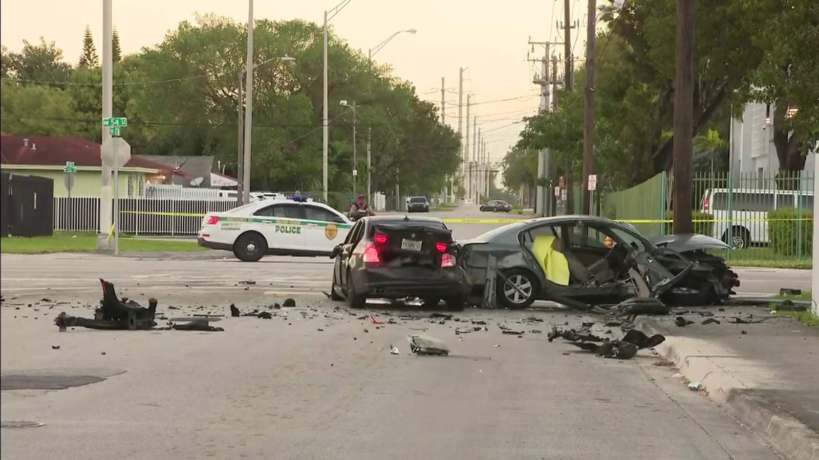 Vehicles badly damaged following early morning crash in Northwest Miami-Dade