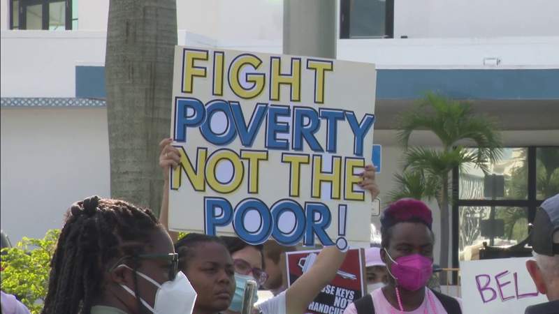 Protestors rally against proposed public property homeless ban in Miami