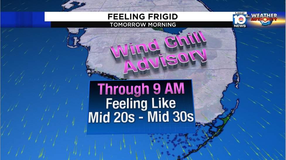 Rare wind chill advisory issued for South Florida
