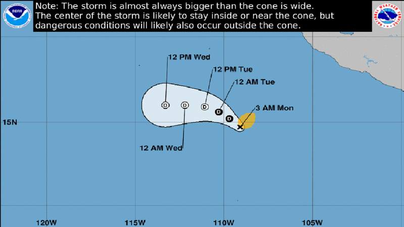 Pacific season’s 1st named storm off Mexico; no land threat
