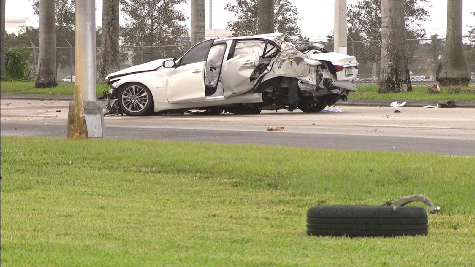 SW Miami-Dade morning crash injures 1 adult, 4 juveniles after driver crashes into palm tree
