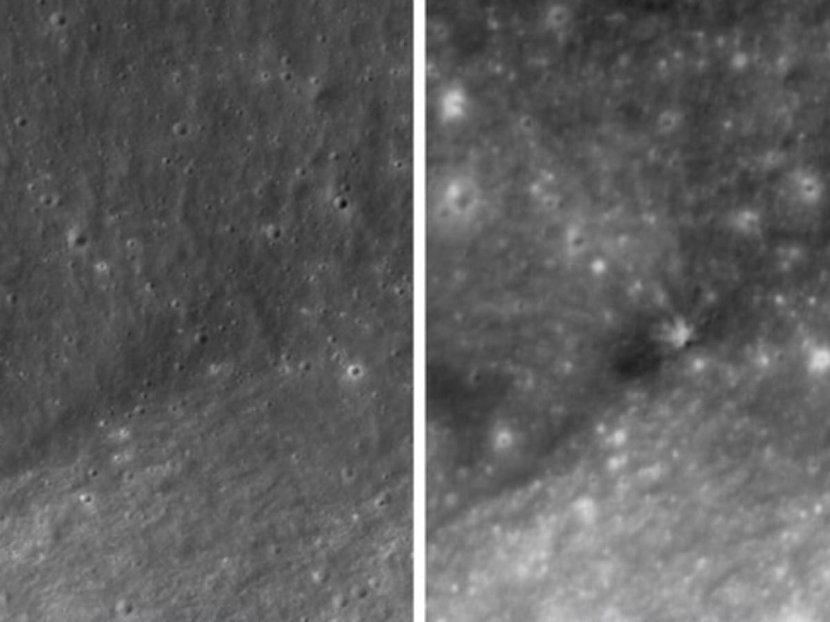 Image linked from the original feed: South Korean satellite captures before and after views of SpaceX rocket's moon crash