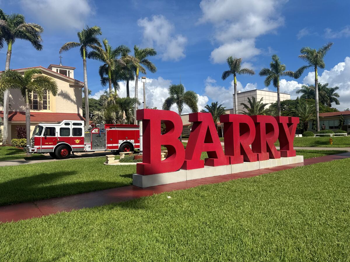 This photo shows a new fire truck at Barry University’s Miami Shores campus.