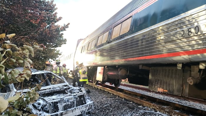 Car catches fire after crash with Amtrak train in Fort Lauderdale