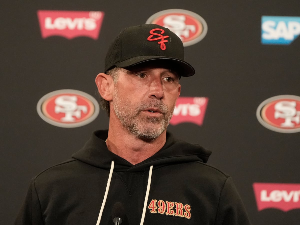 Image linked from the original feed: 49ers coach Kyle Shanahan hurt in a car crash, limited as training camp opens