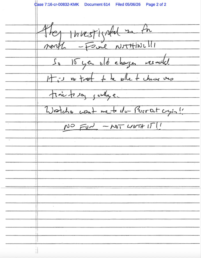 A note a former cellmate says he found after Epstein’s suspected suicide attempt is released