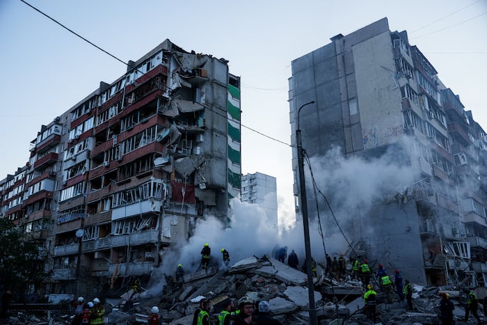 Russia hammers Ukraine for a 3rd straight day, flattening a Kyiv apartment block and killing 7
