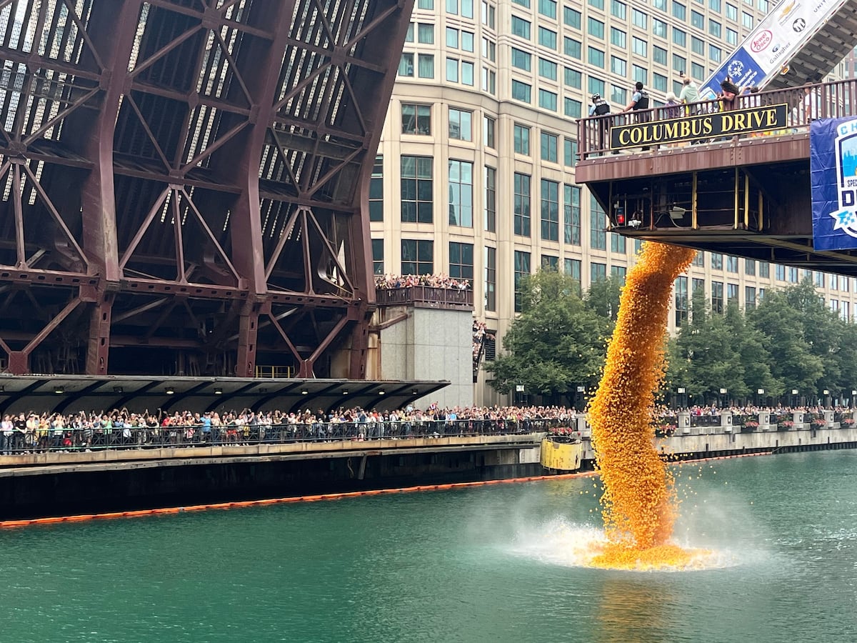 Image linked from the original feed: Rubber ducks by the thousands splash into Chicago River for annual Special Olympics fundraiser