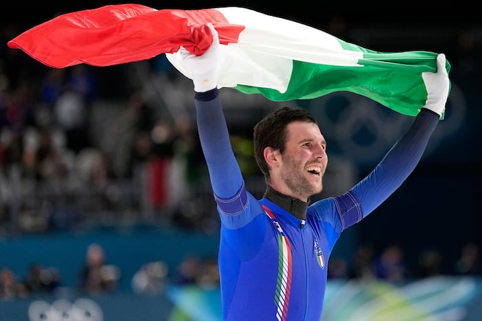 Italy pulls off a stunner in Olympic men's speedskating team pursuit, earns first gold since 2006