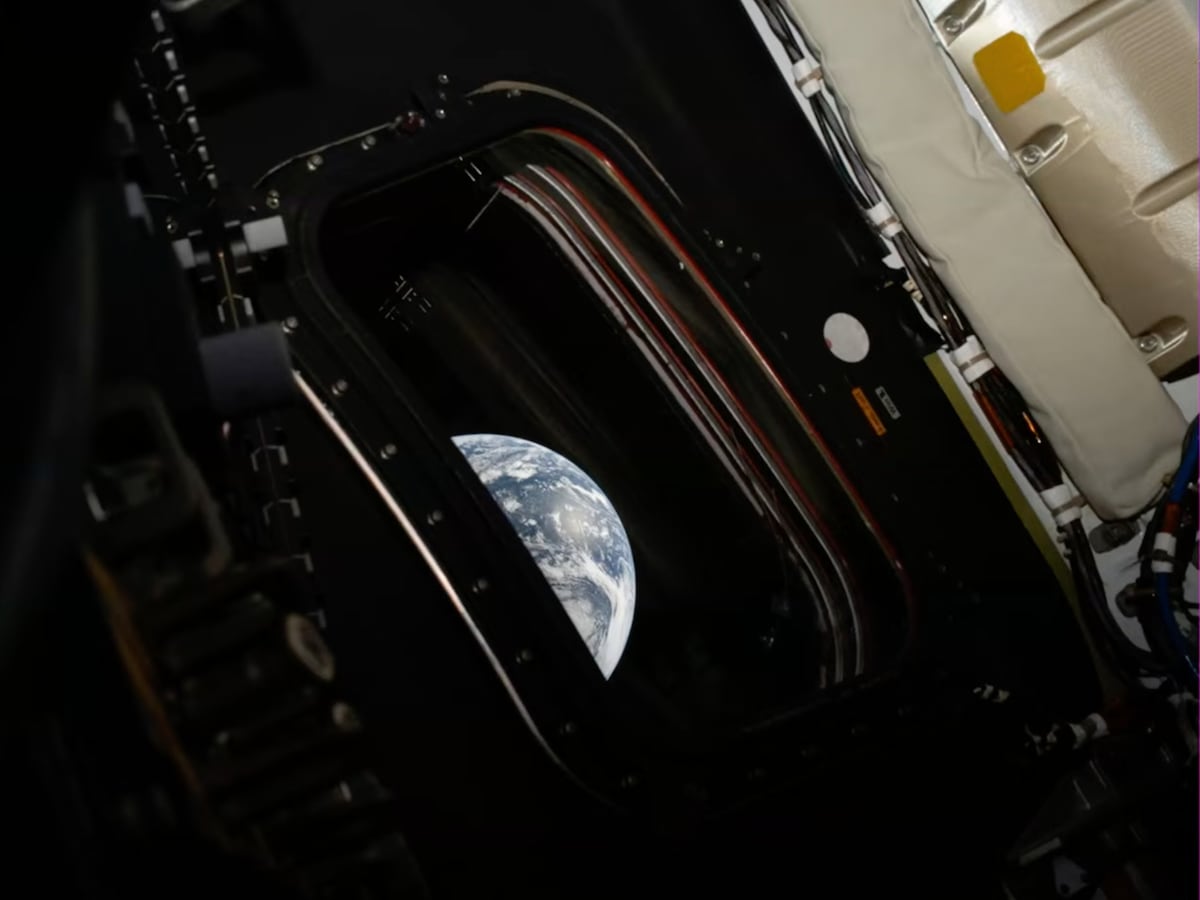 This image provided by NASA shows a downlink image of Earth taken by NASA’s Artemis II astronaut commander Reid Wiseman inside the Orion capsule on Friday, April 3, 2026. (NASA via AP)