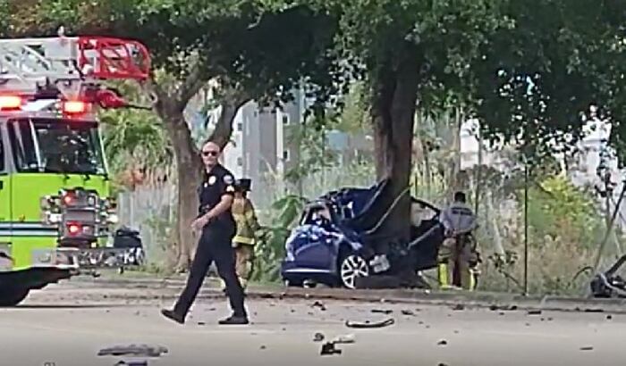 Car crashes into tree at Doral mall, 1 dead