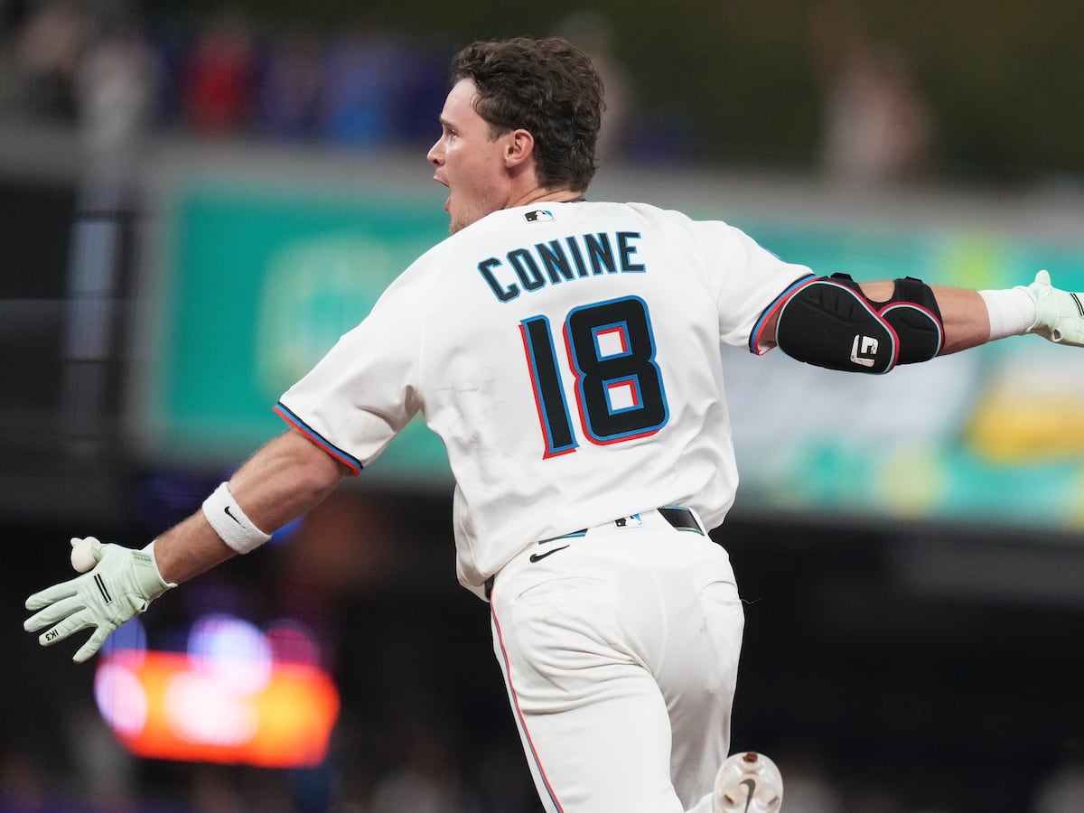 Image linked from the original feed: Griffin Conine’s walk-off RBI single snaps the Marlins’ 12-game skid with an 8-7 win over Phillies
