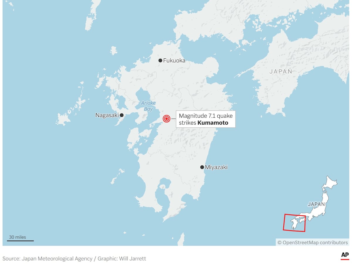 Image linked from the original feed: A magnitude 7.1 earthquake shakes part of southern Japan but no tsunami detected