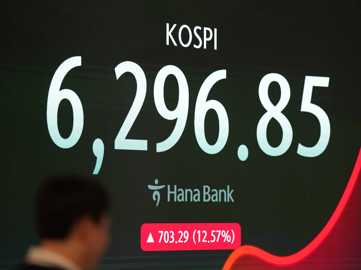 Image linked from the original feed: South Korea’s Kospi index jumps more than 16% on a surge of chipmaking stocks