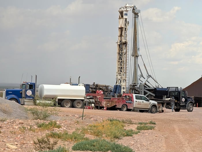 Construction crews drill wells for border wall construction in July 2026, in Luna County, N.M., along the US-Mexico border. (Russell Johnson via AP) (Russell Johnson/Russell Johnson via AP)