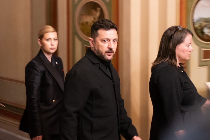 Volodymyr Zelenskyy arrives at the U.S. Capitol with aides on July 28, 2026