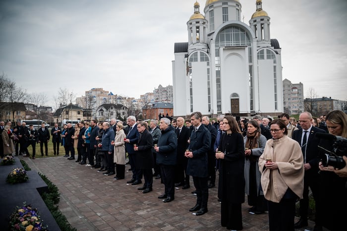 European diplomats steer attention to Ukraine with visit on Russian atrocities anniversary