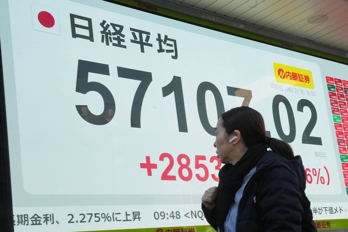 Tokyo's benchmark Nikkei 225 jumps after a landslide victory for PM Takaichi's ruling party