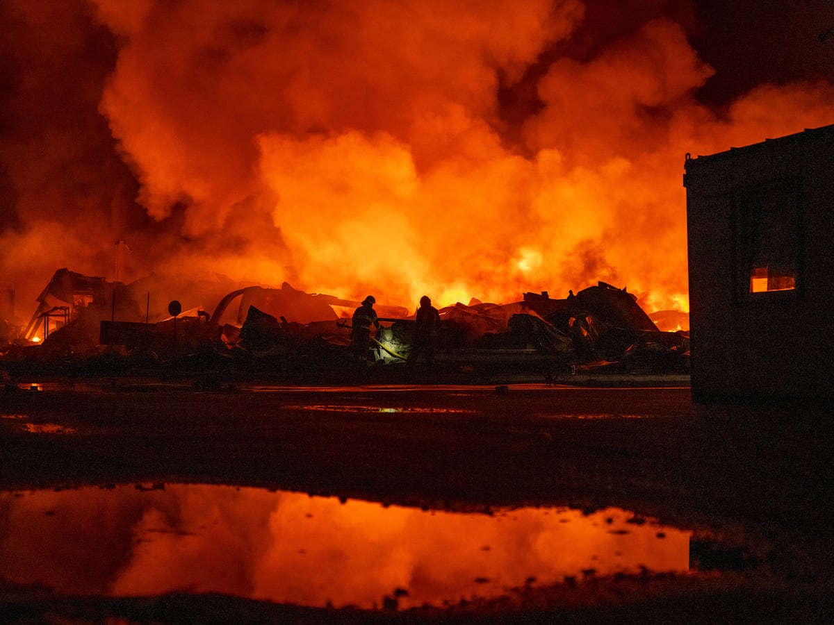 Image linked from the original feed: A Russian retail giant’s warehouse burns after Ukraine's latest long-range drone attack