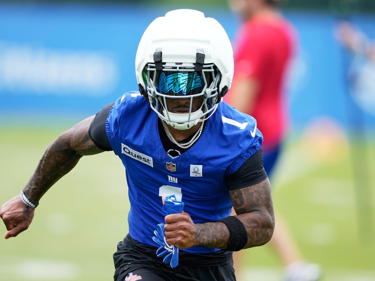Image linked from the original feed: Still no target for a return, Malik Nabers on the field at Giants training camp sparks optimism