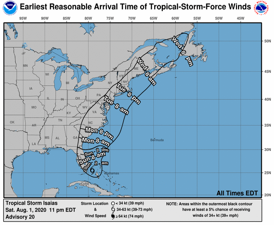 When is Tropical Storm Isaias going to reach Florida?