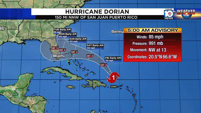 All Of South Florida In Forecast Cone As Hurricane Dorian Strengthens