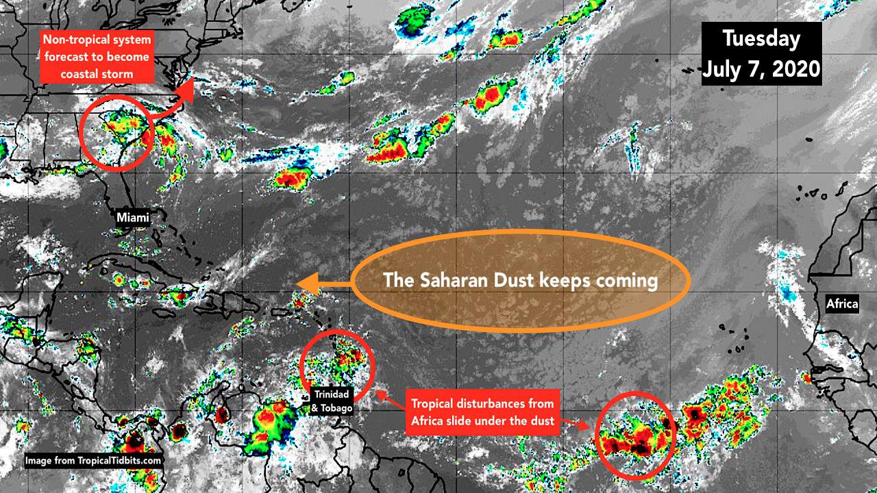 Saharan dust controls the tropics but watching a system over the Southeast