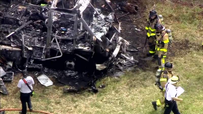 Investigation ongoing after body found inside camper that went up in flames